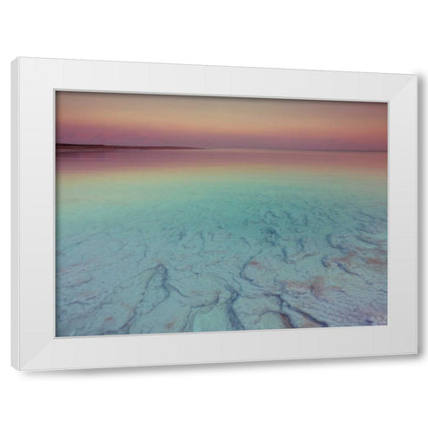 Dead sea shore at dusk, Israel White Modern Wood Framed Art Print by Frank, Assaf