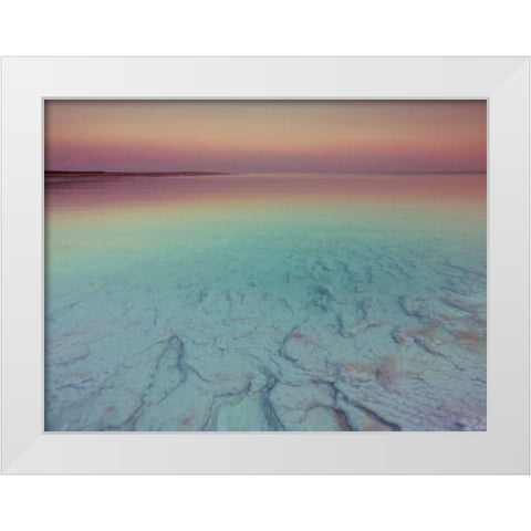 Dead sea shore at dusk, Israel White Modern Wood Framed Art Print by Frank, Assaf