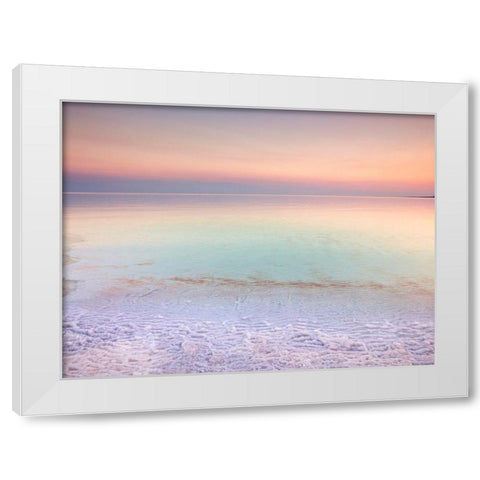 Dead sea shore at dusk-Israel White Modern Wood Framed Art Print by Frank, Assaf