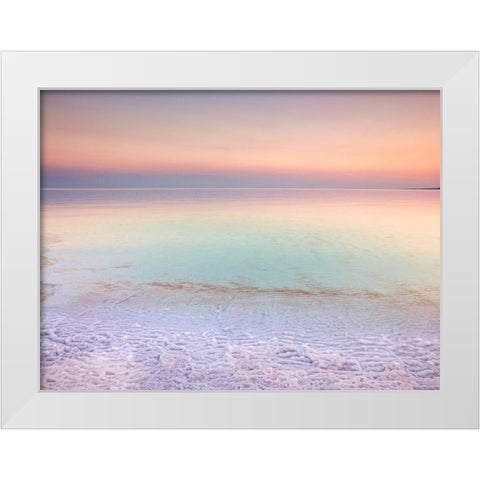 Dead sea shore at dusk-Israel White Modern Wood Framed Art Print by Frank, Assaf