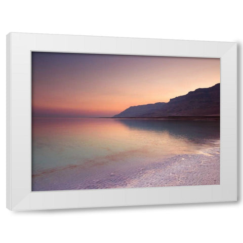Dead sea shore at dusk, Israel White Modern Wood Framed Art Print by Frank, Assaf