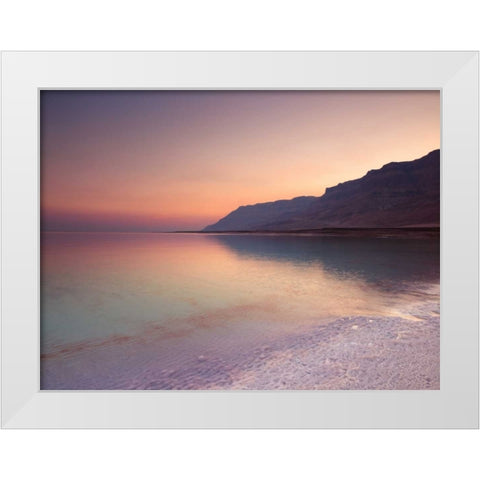 Dead sea shore at dusk, Israel White Modern Wood Framed Art Print by Frank, Assaf