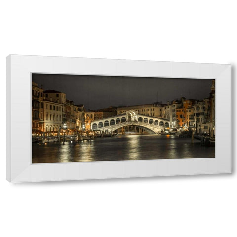 The grand canal and the Rialto bridge at night, Venice, Italy White Modern Wood Framed Art Print by Frank, Assaf
