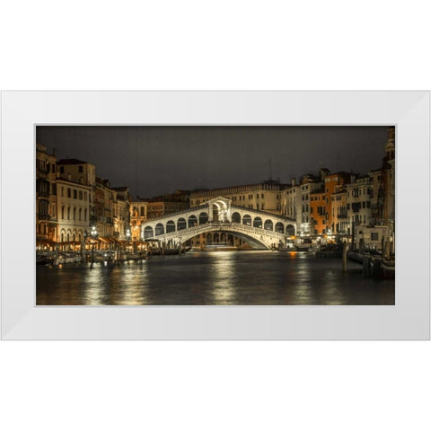The grand canal and the Rialto bridge at night, Venice, Italy White Modern Wood Framed Art Print by Frank, Assaf