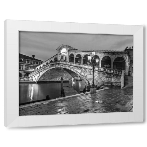 Rialto Bridge at night, Venice, Italy, FTBR-1892 White Modern Wood Framed Art Print by Frank, Assaf