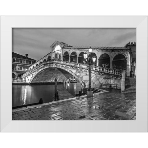 Rialto Bridge at night, Venice, Italy, FTBR-1892 White Modern Wood Framed Art Print by Frank, Assaf