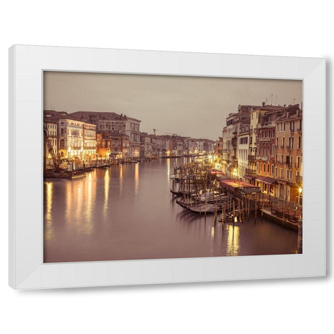 The Grand canal at dusk, Venice, Italy, FTBR-1893 White Modern Wood Framed Art Print by Frank, Assaf