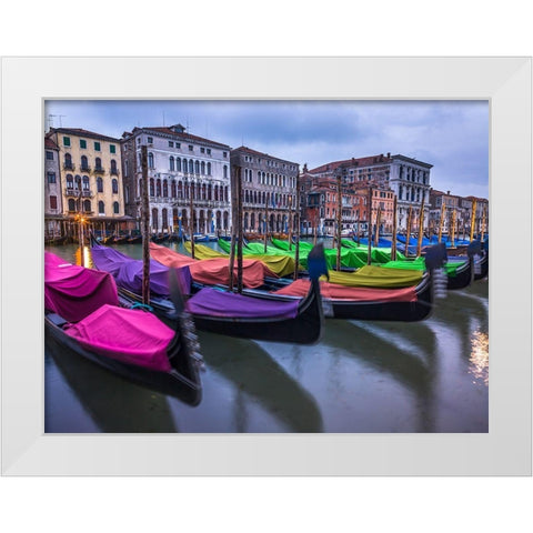 Gondolas parked on the grand canal, Venice, Italy White Modern Wood Framed Art Print by Frank, Assaf