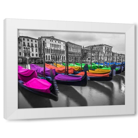 Gondolas parked on the grand canal, Venice, Italy White Modern Wood Framed Art Print by Frank, Assaf