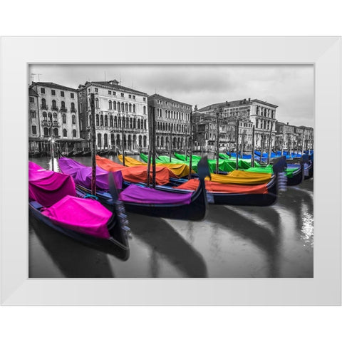 Gondolas parked on the grand canal, Venice, Italy White Modern Wood Framed Art Print by Frank, Assaf