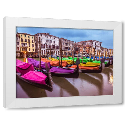 Gondolas parked on the grand canal, Venice, Italy White Modern Wood Framed Art Print by Frank, Assaf
