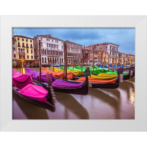 Gondolas parked on the grand canal, Venice, Italy White Modern Wood Framed Art Print by Frank, Assaf