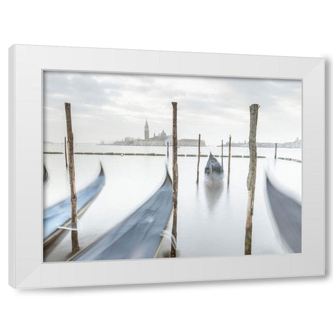 Gondolas in lagoon-Venice White Modern Wood Framed Art Print by Frank, Assaf