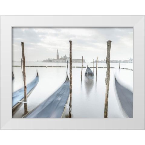 Gondolas in lagoon-Venice White Modern Wood Framed Art Print by Frank, Assaf