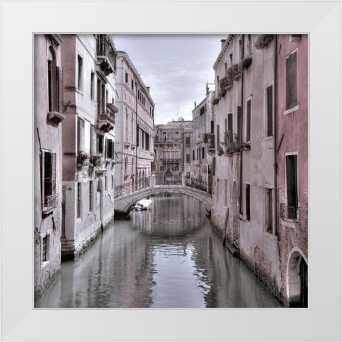Old buildings with small bridge over narrow canal-Venice-Italy White Modern Wood Framed Art Print by Frank, Assaf