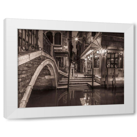 Cafe by canal-Venice White Modern Wood Framed Art Print by Frank, Assaf