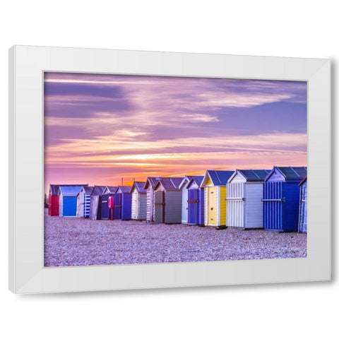 Beach huts, Hayling Island, UK White Modern Wood Framed Art Print by Frank, Assaf