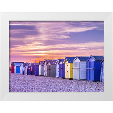 Beach huts, Hayling Island, UK White Modern Wood Framed Art Print by Frank, Assaf