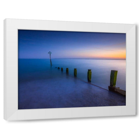 Groynes at dusk, Hayling Island, UK White Modern Wood Framed Art Print by Frank, Assaf