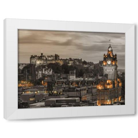 Edinburgh Castle and The Balmoral Hotel, Scotland, FTBR-1917 White Modern Wood Framed Art Print by Frank, Assaf