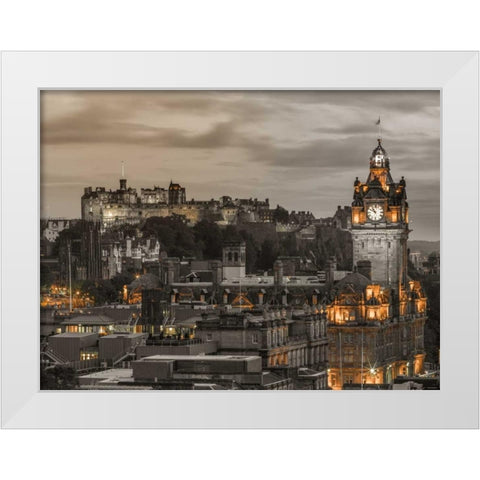 Edinburgh Castle and The Balmoral Hotel, Scotland, FTBR-1917 White Modern Wood Framed Art Print by Frank, Assaf