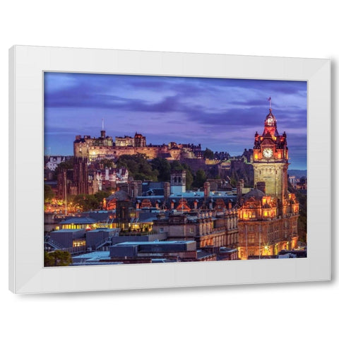 Edinburgh Castle and The Balmoral Hotel, Scotland White Modern Wood Framed Art Print by Frank, Assaf