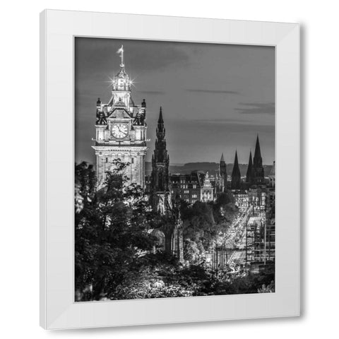 Princess streen and the Balmoral Hotel and night, Edinbrugh, Scotland, FTBR-1800 White Modern Wood Framed Art Print by Frank, Assaf