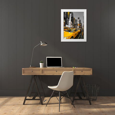Cabs on Broadway, Times square, New York White Modern Wood Framed Art Print by Frank, Assaf