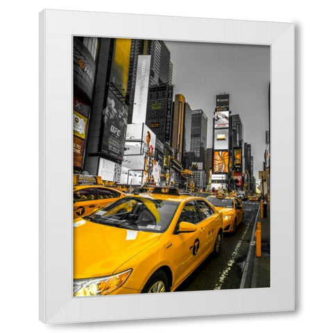 Cabs on Broadway, Times square, New York White Modern Wood Framed Art Print by Frank, Assaf