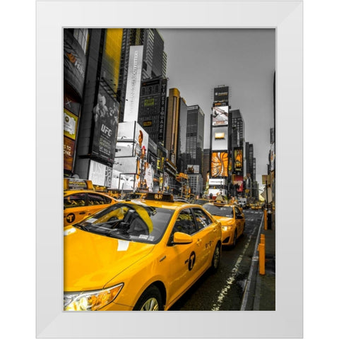 Cabs on Broadway, Times square, New York White Modern Wood Framed Art Print by Frank, Assaf