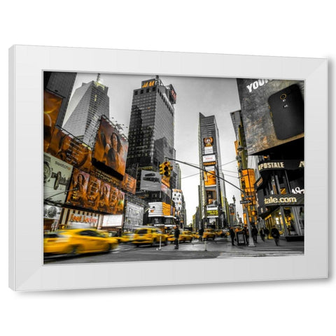 Taxi on broadway, New York White Modern Wood Framed Art Print by Frank, Assaf