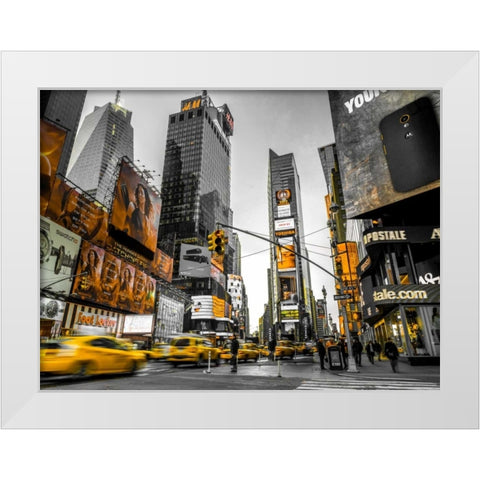 Taxi on broadway, New York White Modern Wood Framed Art Print by Frank, Assaf