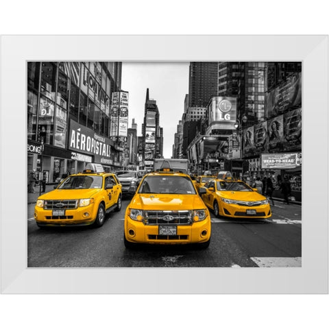 Taxi on broadway, New York White Modern Wood Framed Art Print by Frank, Assaf