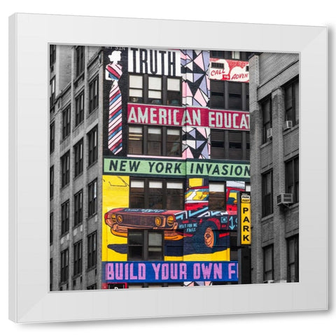 Advertisements on building exterior, New York White Modern Wood Framed Art Print by Frank, Assaf