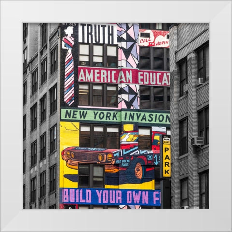 Advertisements on building exterior, New York White Modern Wood Framed Art Print by Frank, Assaf