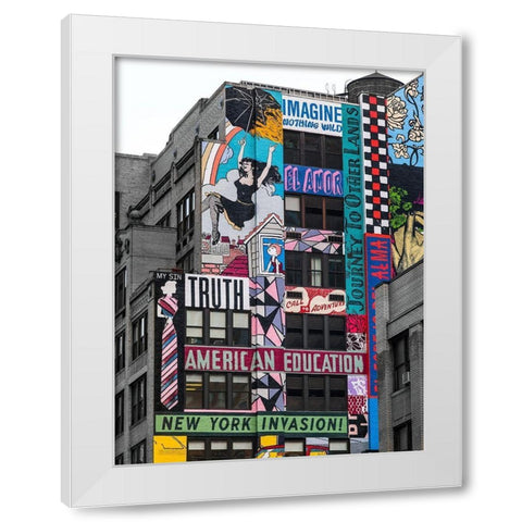 Advertisements on building exterior-New York White Modern Wood Framed Art Print by Frank, Assaf
