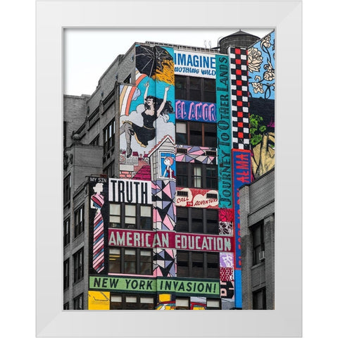 Advertisements on building exterior-New York White Modern Wood Framed Art Print by Frank, Assaf