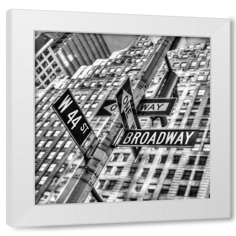 Street signs in New York City White Modern Wood Framed Art Print by Frank, Assaf