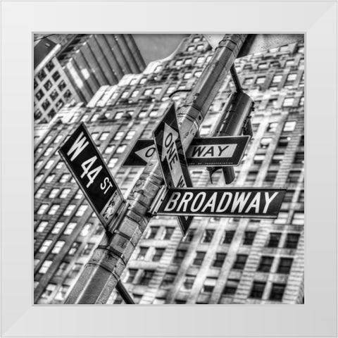 Street signs in New York City White Modern Wood Framed Art Print by Frank, Assaf