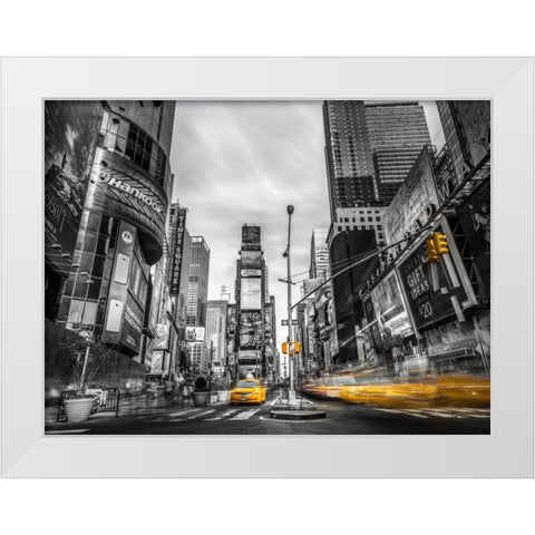 Traffic signal on broadway Times Square, Manhattan, New York City White Modern Wood Framed Art Print by Frank, Assaf