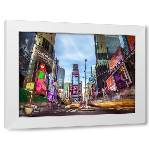 Broadway Times Square-NYC White Modern Wood Framed Art Print by Frank, Assaf