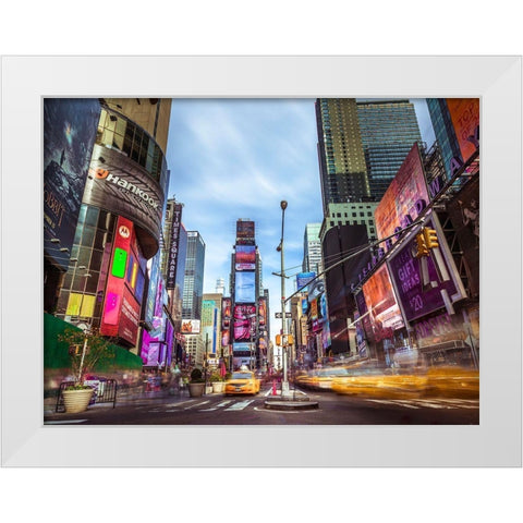 Broadway Times Square-NYC White Modern Wood Framed Art Print by Frank, Assaf