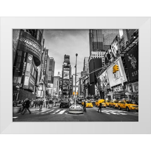 Traffic signal on broadway Times Square, Manhattan, New York City White Modern Wood Framed Art Print by Frank, Assaf