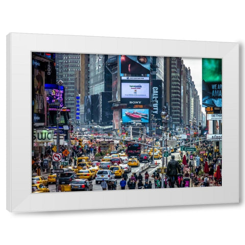 Commuters on busy Broadway in Ney York City near Times Square White Modern Wood Framed Art Print by Frank, Assaf