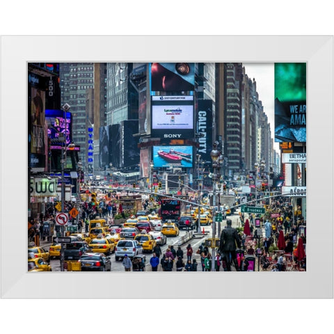 Commuters on busy Broadway in Ney York City near Times Square White Modern Wood Framed Art Print by Frank, Assaf