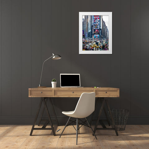 Commuters on busy Broadway in Ney York City near Times Square White Modern Wood Framed Art Print by Frank, Assaf