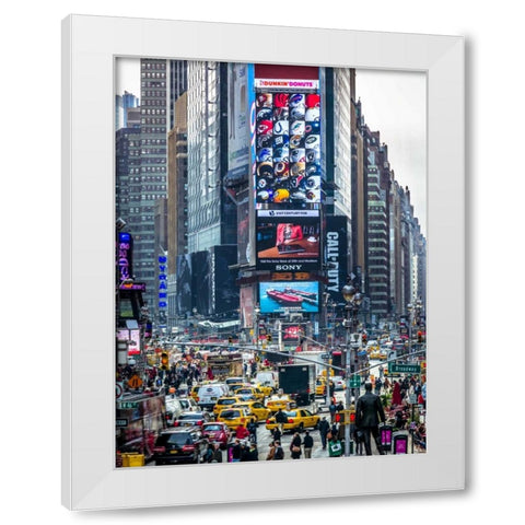 Commuters on busy Broadway in Ney York City near Times Square White Modern Wood Framed Art Print by Frank, Assaf