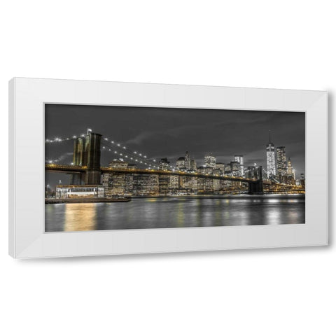 Brooklyn Bridge and lower Manhattan skyline at dusk, New York White Modern Wood Framed Art Print by Frank, Assaf