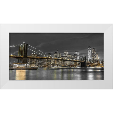 Brooklyn Bridge and lower Manhattan skyline at dusk, New York White Modern Wood Framed Art Print by Frank, Assaf