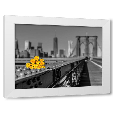 Bunch of roses on Brooklyn Bridge, New York White Modern Wood Framed Art Print by Frank, Assaf